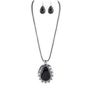 Pave Stone Teardrop Pendant Necklace Set
